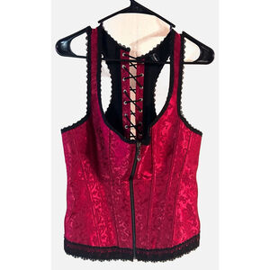 Vintage Icollection Red And Black Brocade Goth Punk Lace Up Corset Size 40‎